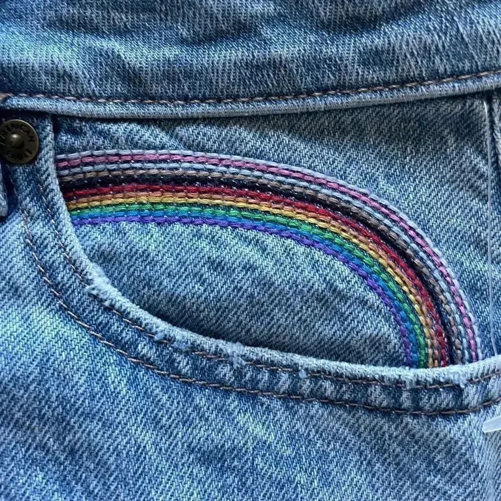 NWOT American Eagle Rainbow Button Down Blue A-Line Women’s Skirt SZ 6 #1314